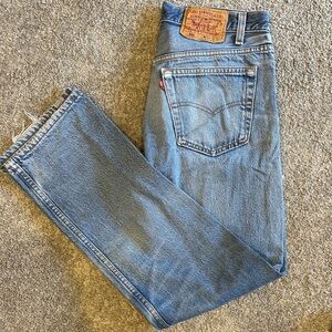 Vintage 1990s Levi's 501 Distressed Light Blue Button Fly Straight Jeans 33x30